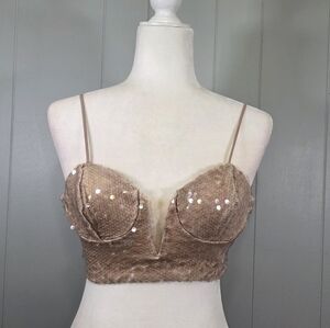 Zara Beige Pink Sequin Bralette Top